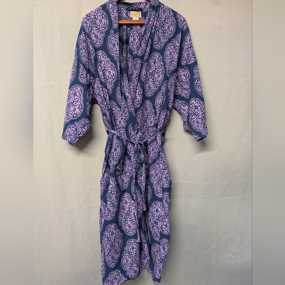 Women's Floral Pattern Kimono Robe - Navy & Lavender